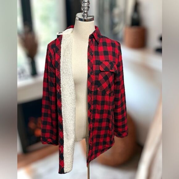 ZARA Women Fleece Lined Flannel Buffalo Red Plaid Jacket Shirt Coat Size XS - Picture 3 of 12